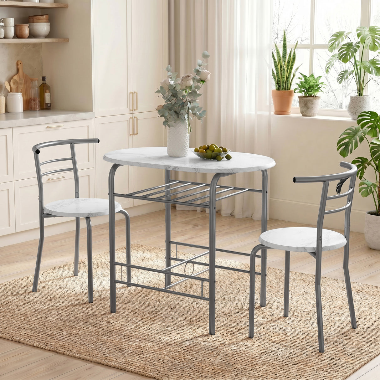 Wooden Dining Table 80cm Wide Rectangular With 2 Chairs - Velmora