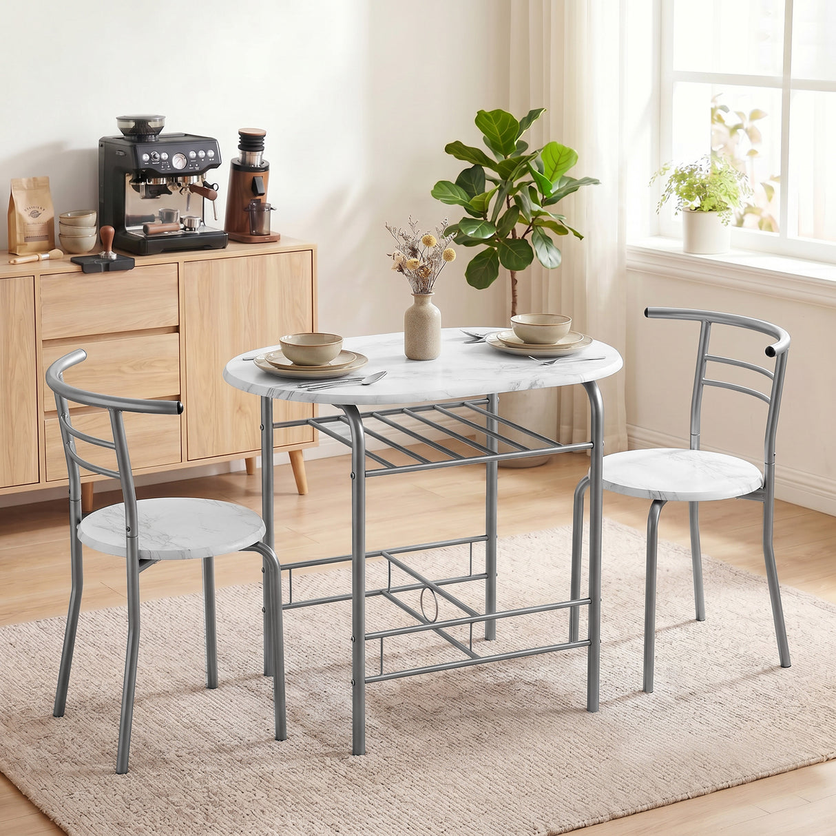 Wooden Dining Table 80cm Wide Rectangular With 2 Chairs - Velmora