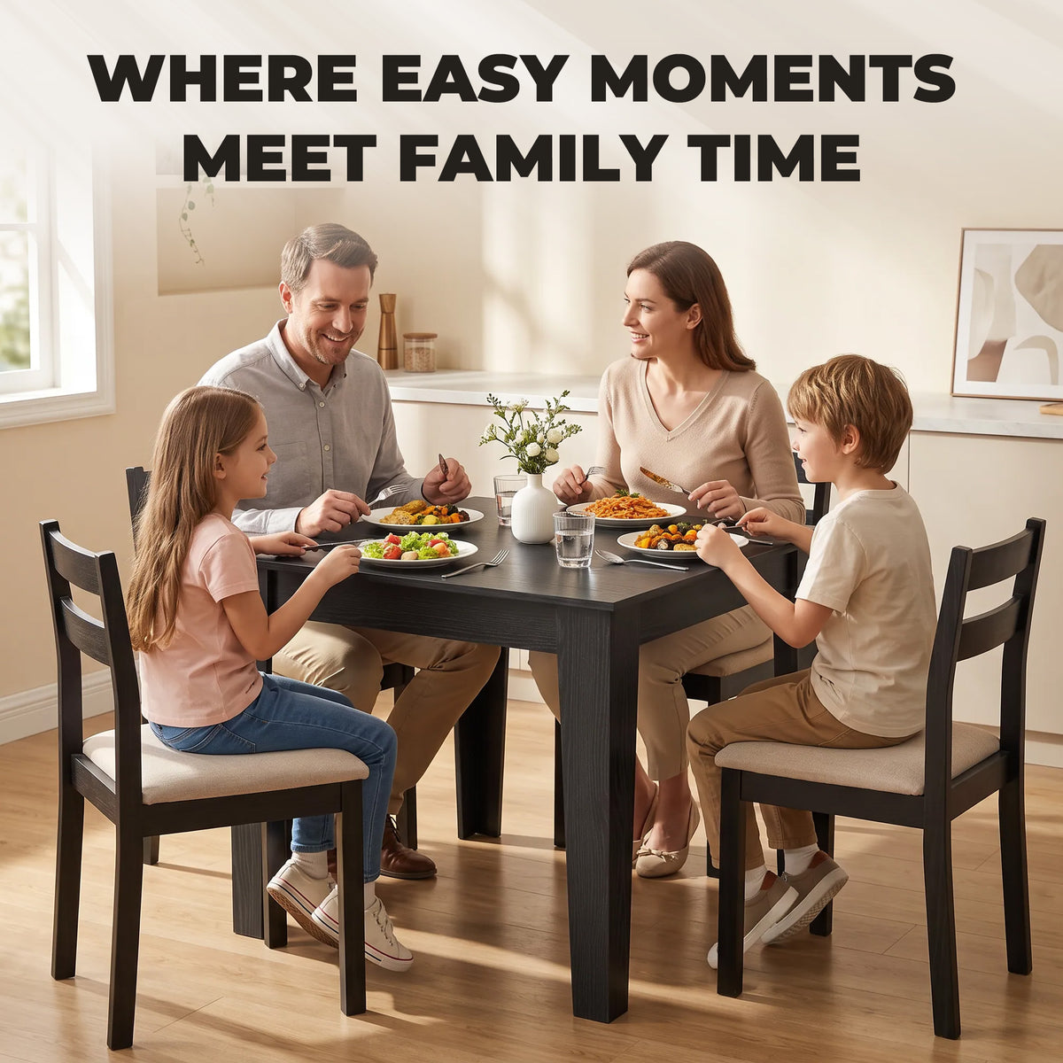 Wooden Dining Table 80cm Wide Square for 4 People - Velmora