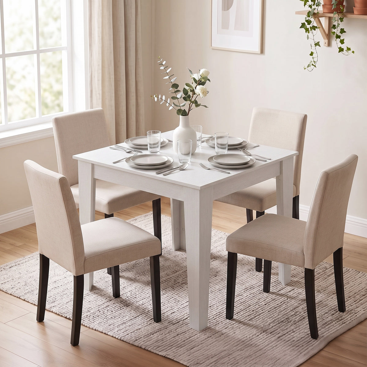 Wooden Dining Table 80cm Wide Square for 4 People - Velmora