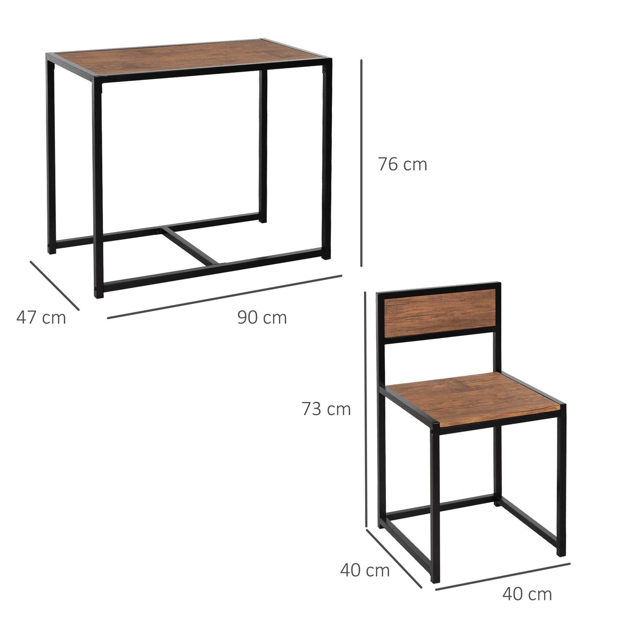 Wooden Dining Table 90cm Wide Rectangular With 2 Chairs - Velmora