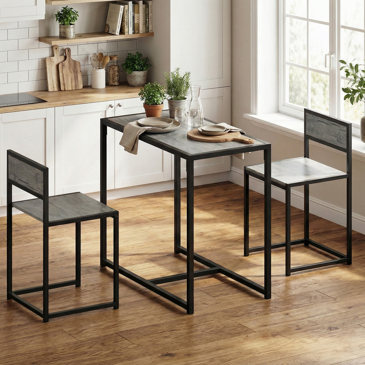 Wooden Dining Table 90cm Wide Rectangular With 2 Chairs - Velmora