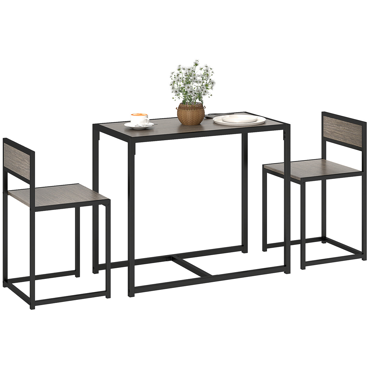 Wooden Dining Table 90cm Wide Rectangular With 2 Chairs - Velmora