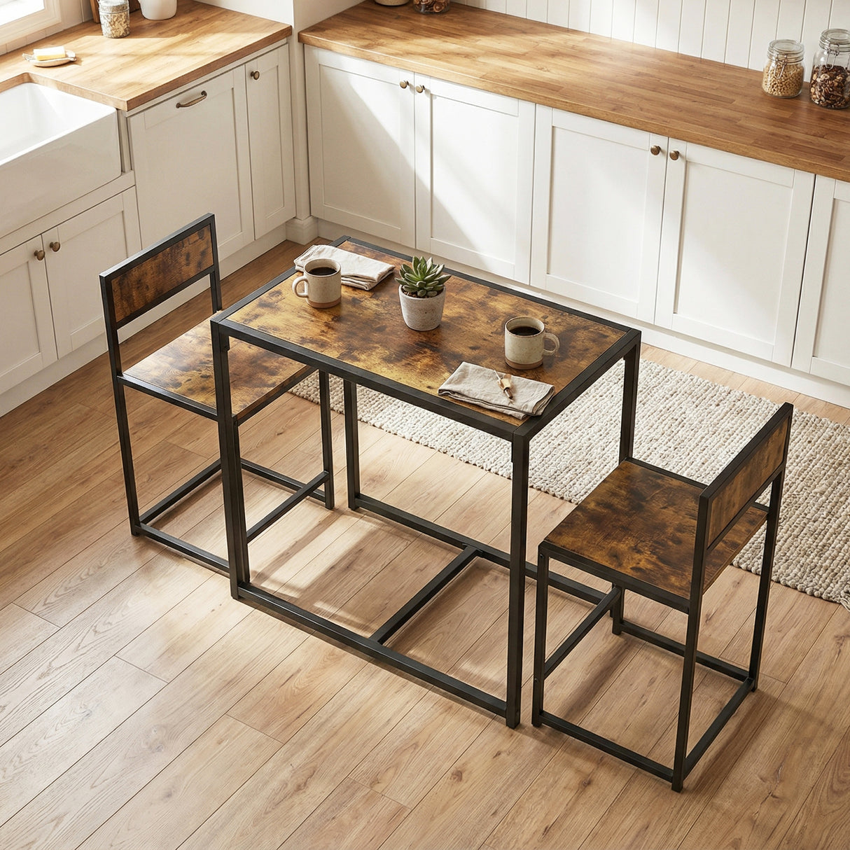 Wooden Dining Table 90cm Wide Rectangular With 2 Chairs - Velmora