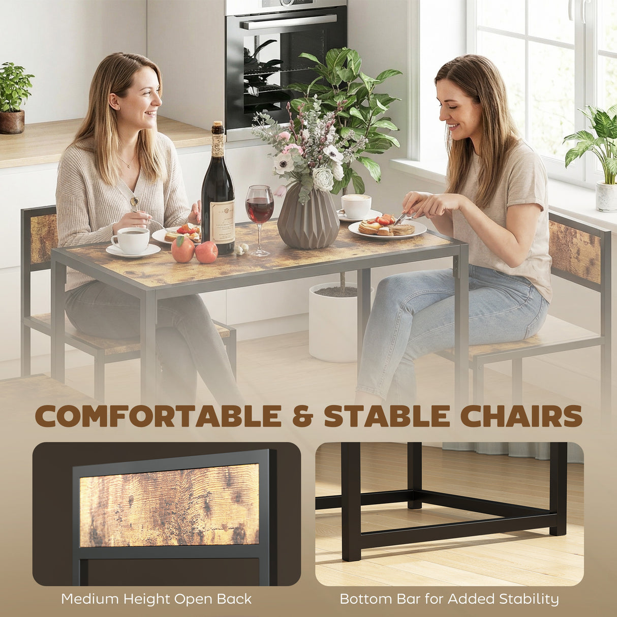 Wooden Dining Table 90cm Wide Rectangular With 2 Chairs - Velmora