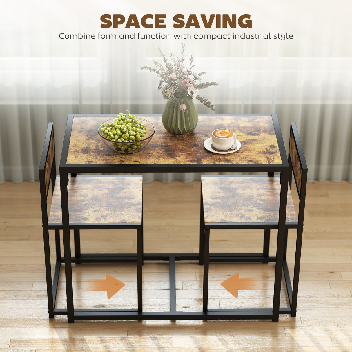 Wooden Dining Table 90cm Wide Rectangular With 2 Chairs - Velmora