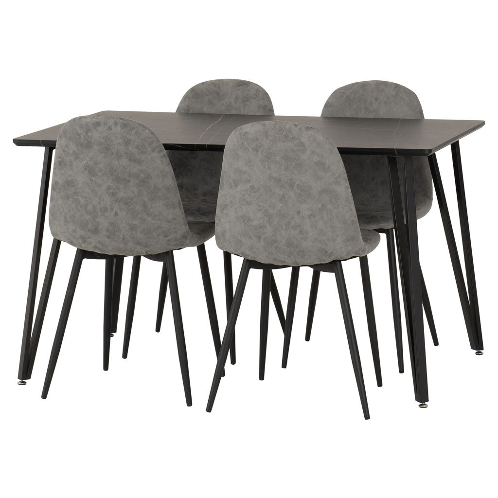 Wooden Dining Table Black With 4 Athens Dining Chairs - Marlow