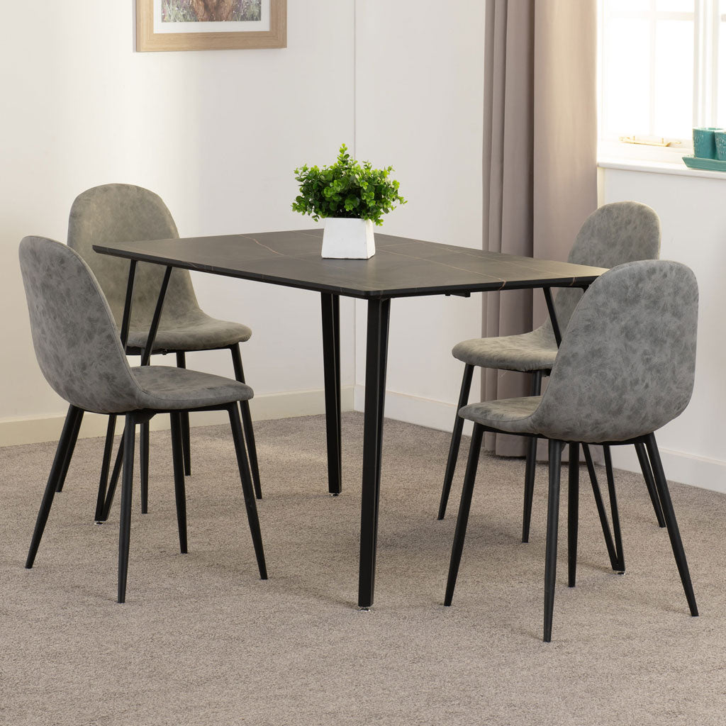 Wooden Dining Table Black With 4 Athens Dining Chairs - Marlow