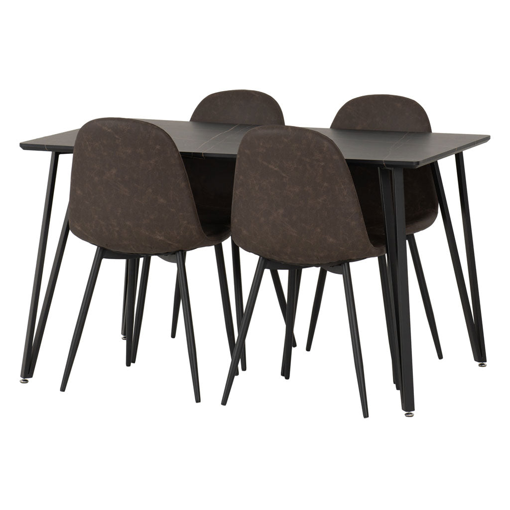 Wooden Dining Table Black With 4 Athens Dining Chairs - Marlow