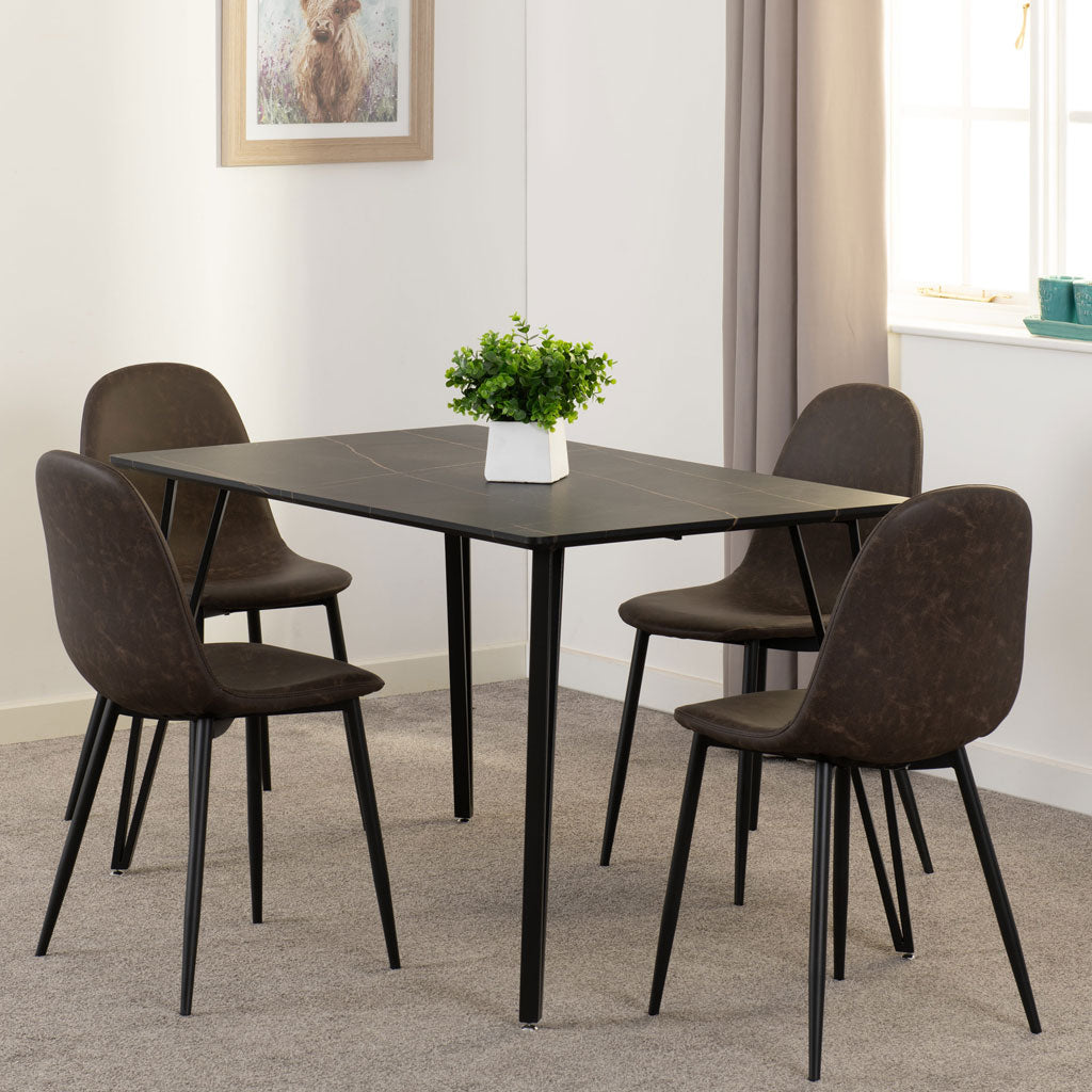 Wooden Dining Table Black With 4 Athens Dining Chairs - Marlow