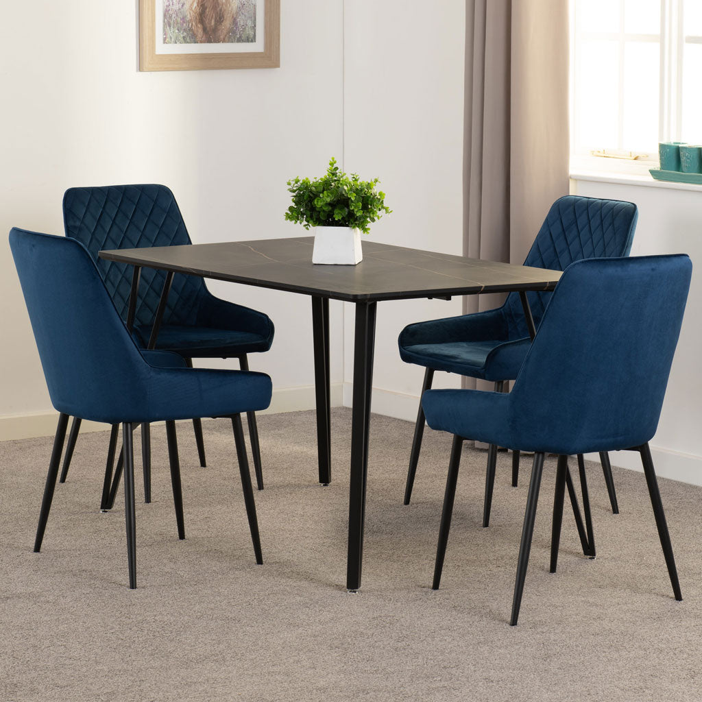 Wooden Dining Table Black With 4 Avery Dining Chairs - Marlow