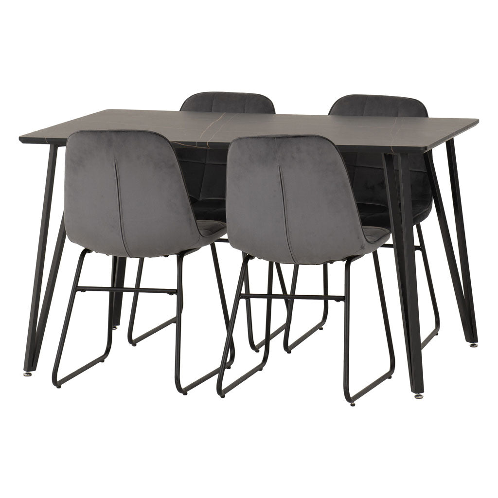 Wooden Dining Table Black With 4 Lukas Dining Chairs - Marlow