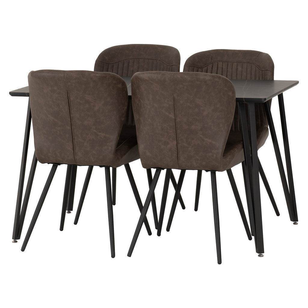 Wooden Dining Table Black With 4 Quebec Dining Chairs - Marlow