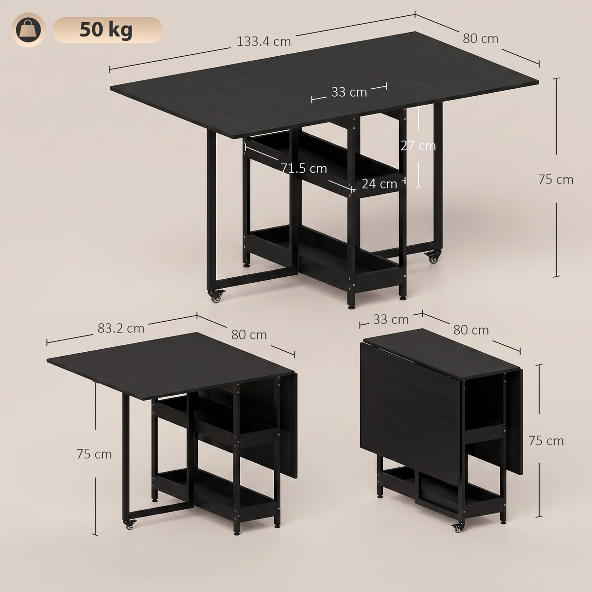 Wooden Dining Table Drop Leaf 133.4cm Wide for 4 People - Velmora