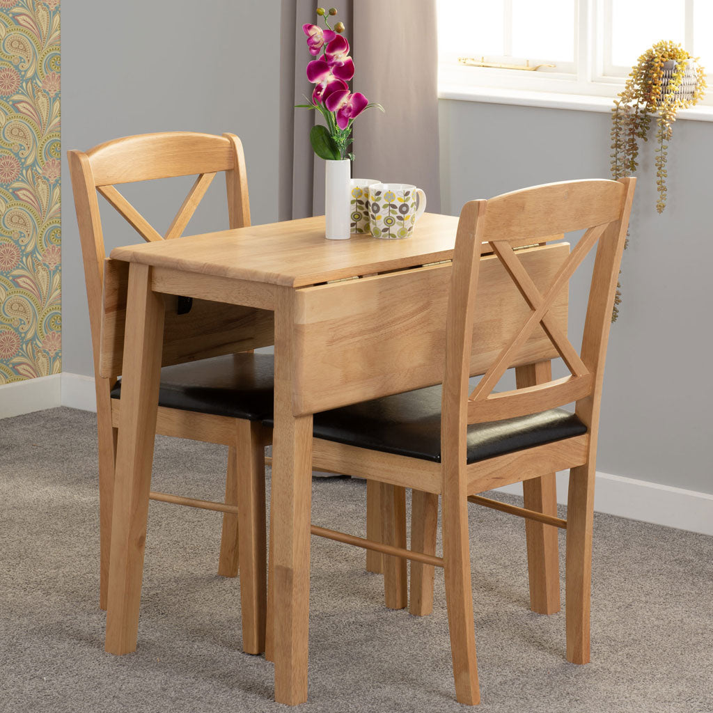 Wooden Dining Table Drop Leaf With 2 Dining Chairs - Mason