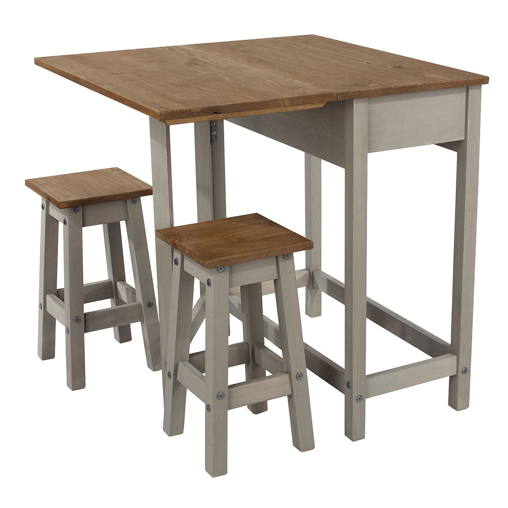 Wooden Dining Table Drop Leaf With 2 Dining Stools - Corona