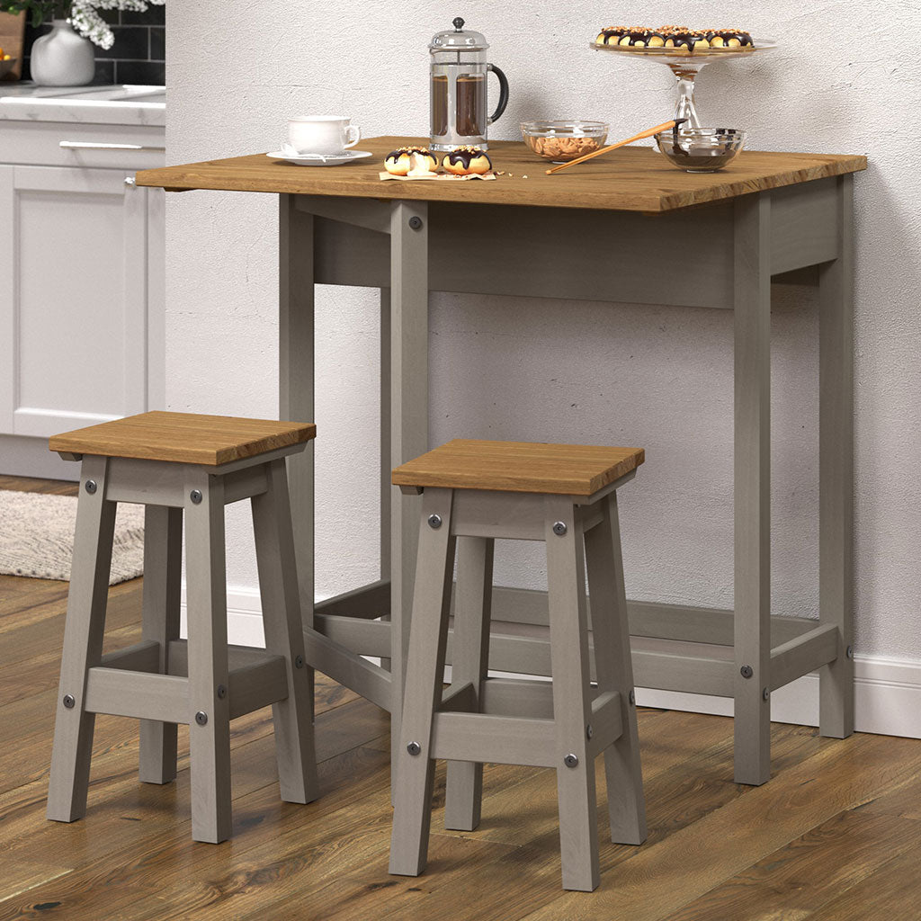 Wooden Dining Table Drop Leaf With 2 Dining Stools - Corona