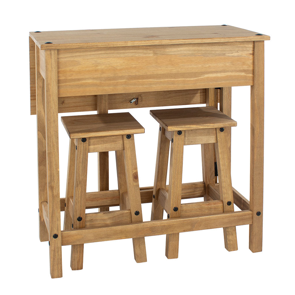 Wooden Dining Table Drop Leaf With 2 Dining Stools - Corona