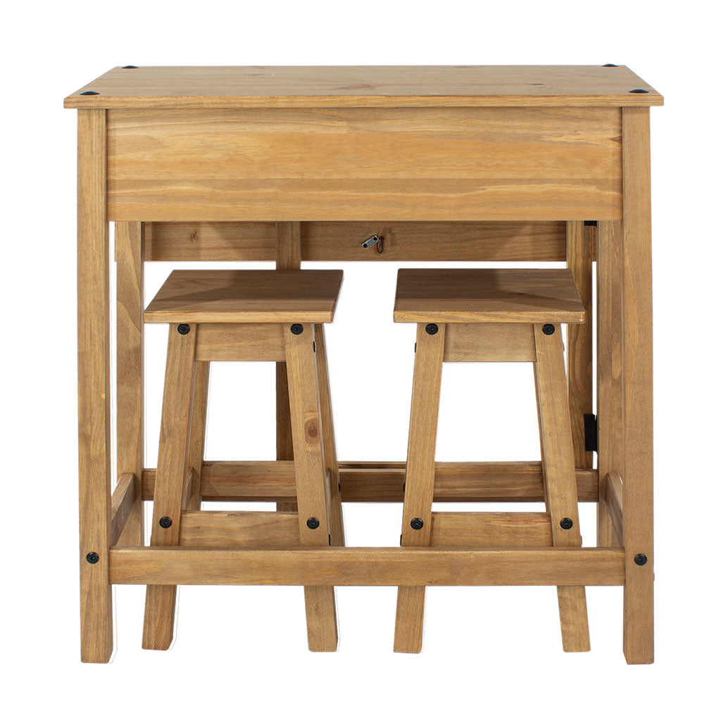 Wooden Dining Table Drop Leaf With 2 Dining Stools - Corona