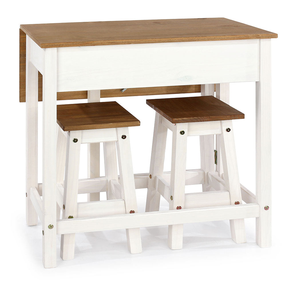 Wooden Dining Table Drop Leaf With 2 Dining Stools - Corona