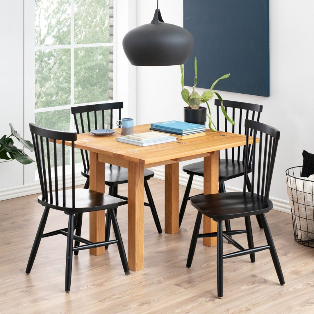 Wooden Dining Table Extending With 4 Riano Black Dining Chairs - Kenley
