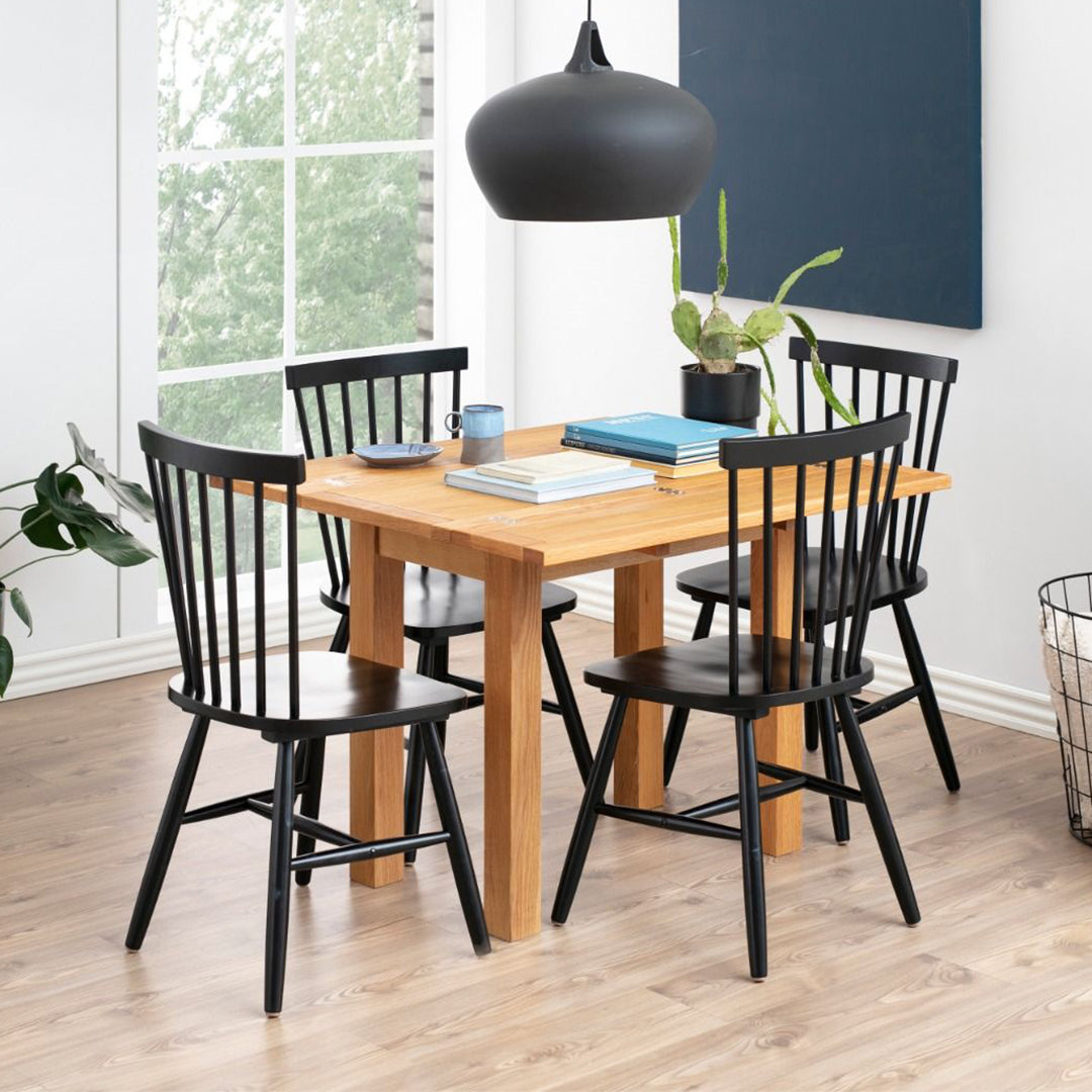 Wooden Dining Table Extending With 4 Riano Black Dining Chairs - Kenley
