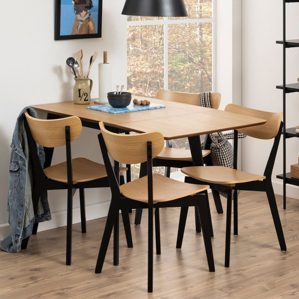 Wooden Dining Table Extending With 4 Roxby Dining Chairs - Roxby