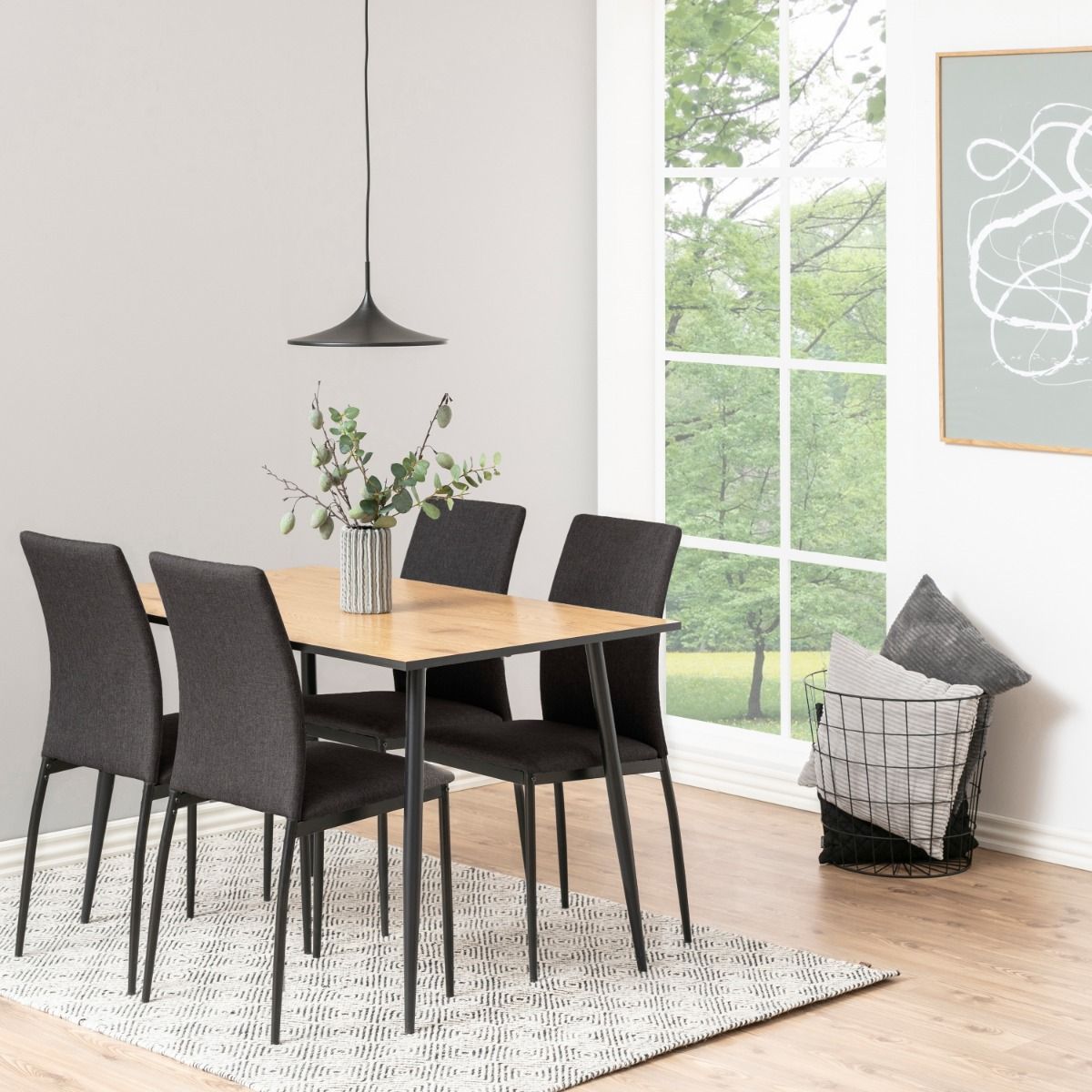 Wooden Dining Table for 4 People Rectangular With Black Legs - Wilma