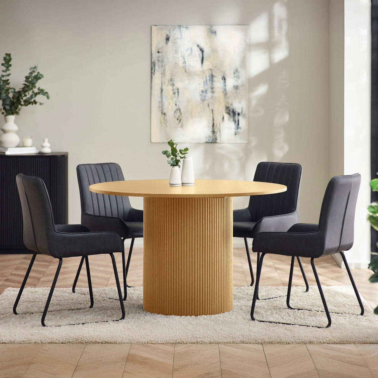 Wooden Dining Table for 4 People Round - Louis