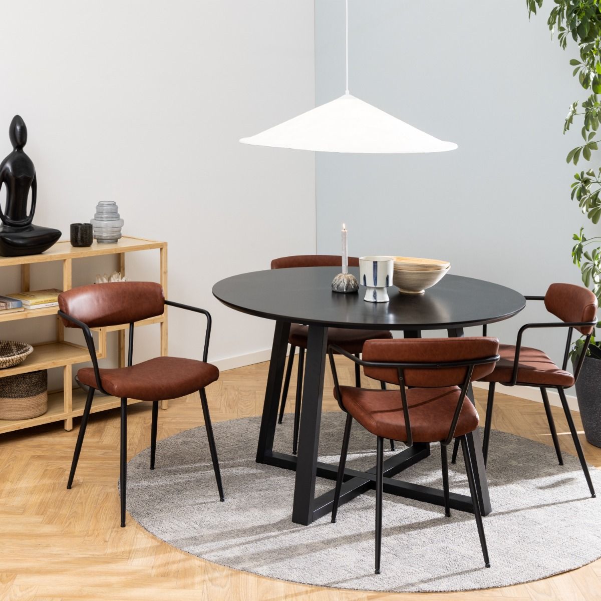 Wooden Dining Table for 4 People Round - Malika