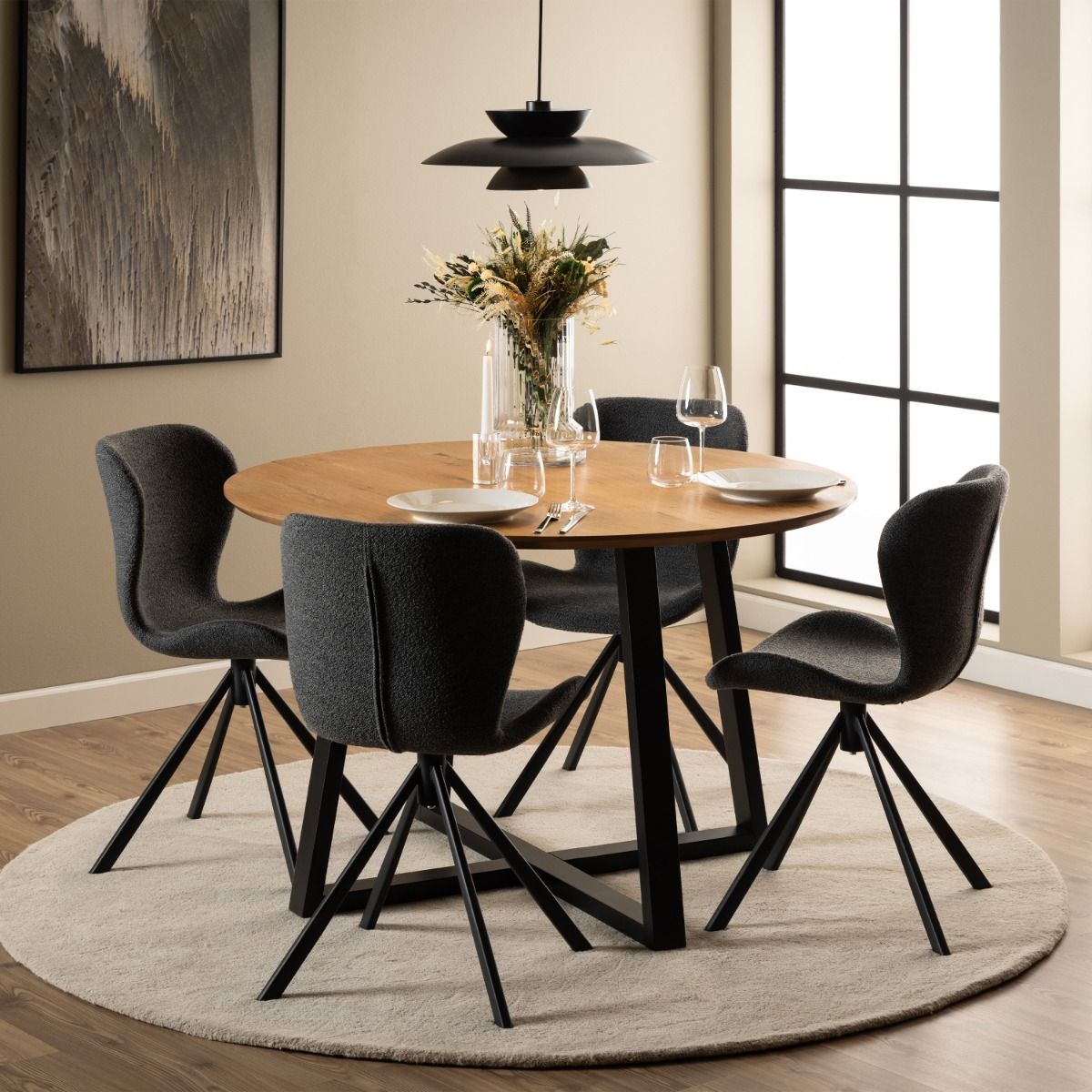 Wooden Dining Table for 4 People Round - Malika