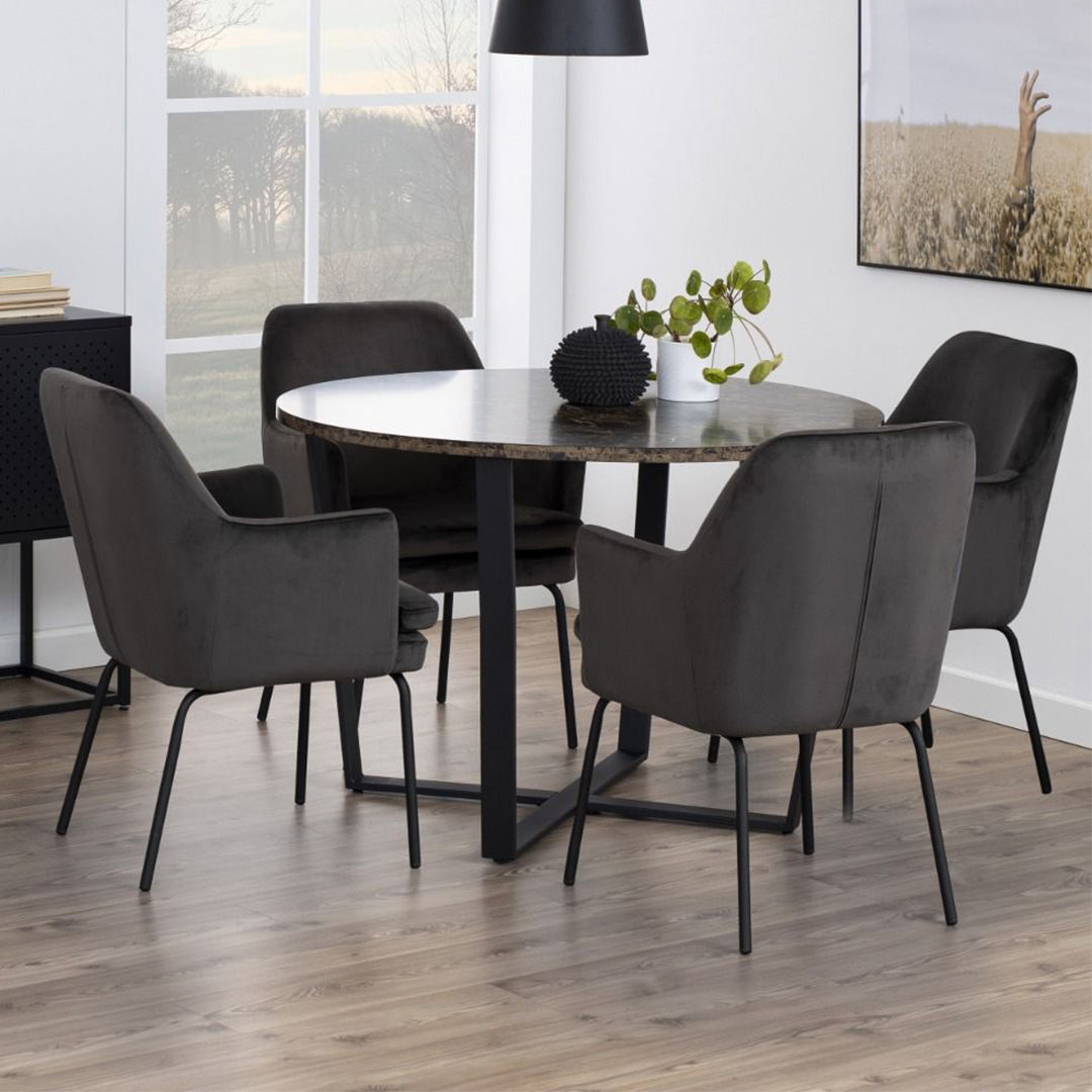 Wooden Dining Table for 4 People Round in Marble Effect - Amble