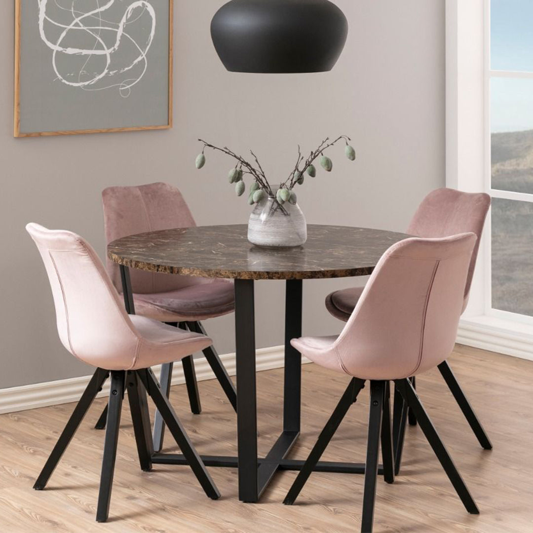 Wooden Dining Table for 4 People Round in Marble Effect - Amble