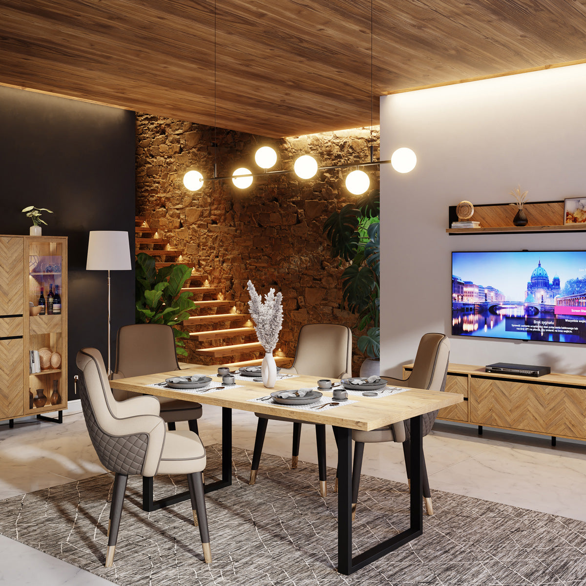 Wooden Dining Table for 4 to 6 People Rectangular - Nikomedes