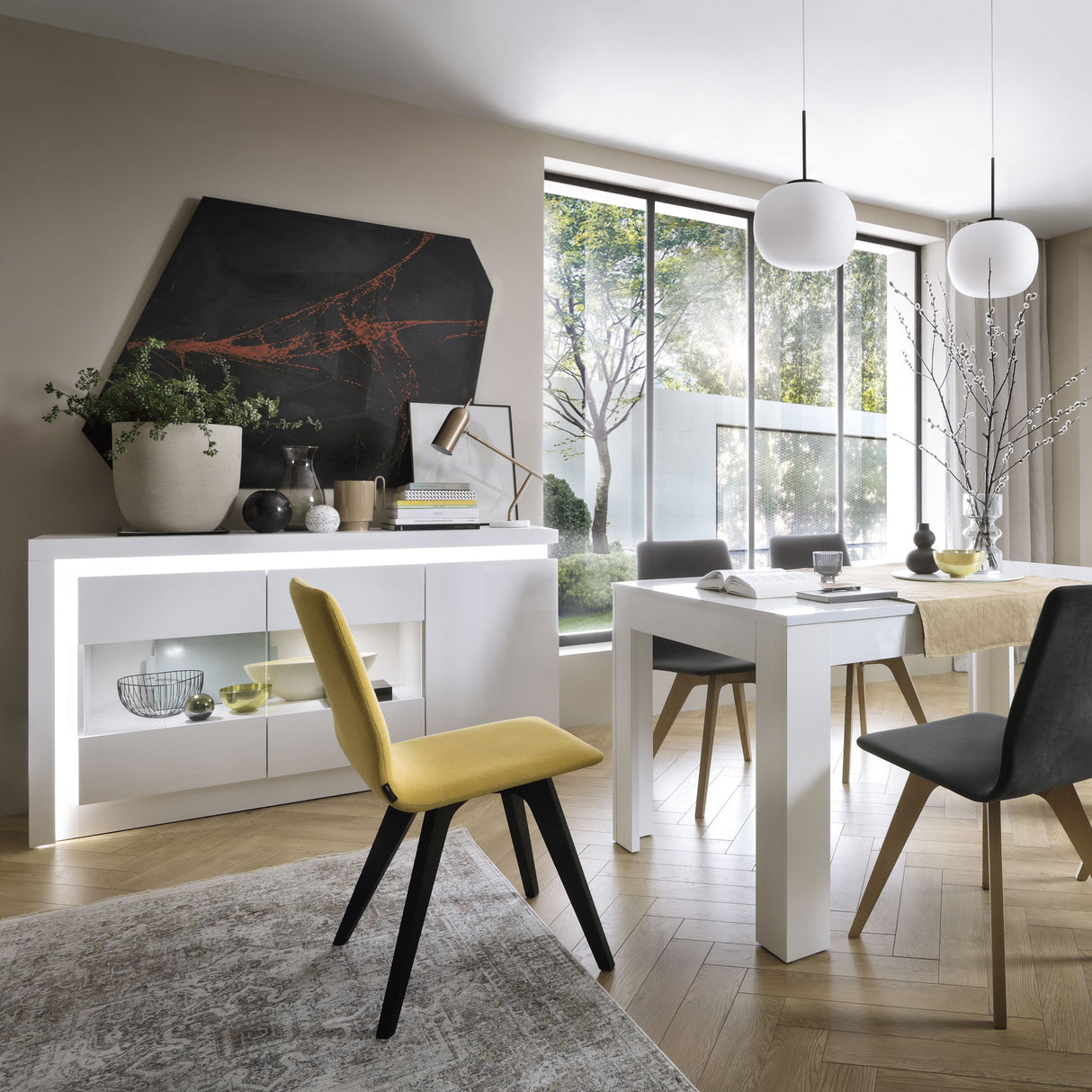 Wooden Dining Table for 6 to 8 People Large Extending Rectangular - Lyon