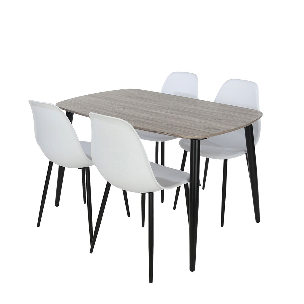 Wooden Dining Table in Grey Sonoma Oak Rectangular With 4 Curve Chairs - Aspen