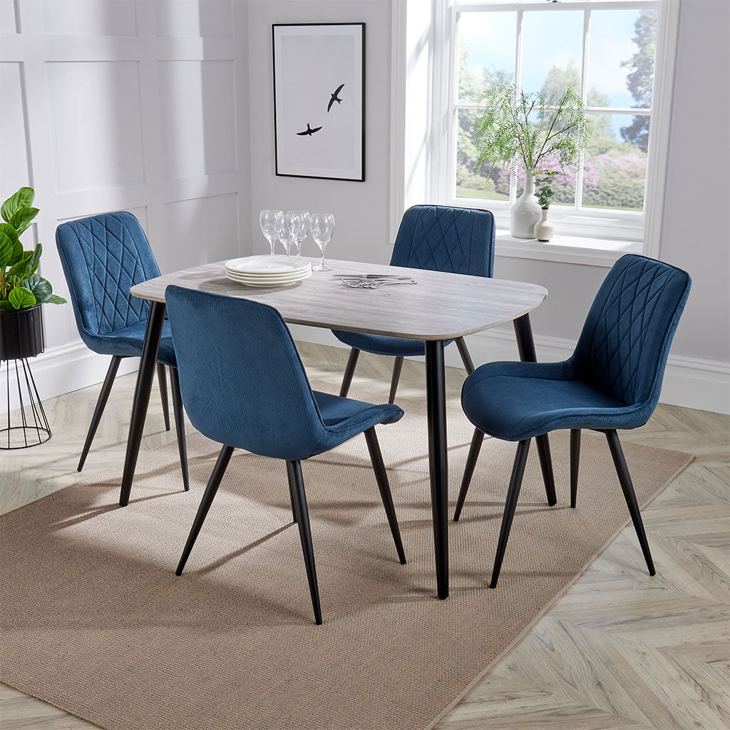 Wooden Dining Table in Grey Sonoma Oak Rectangular With 4 Diamond Stitch Chairs - Aspen