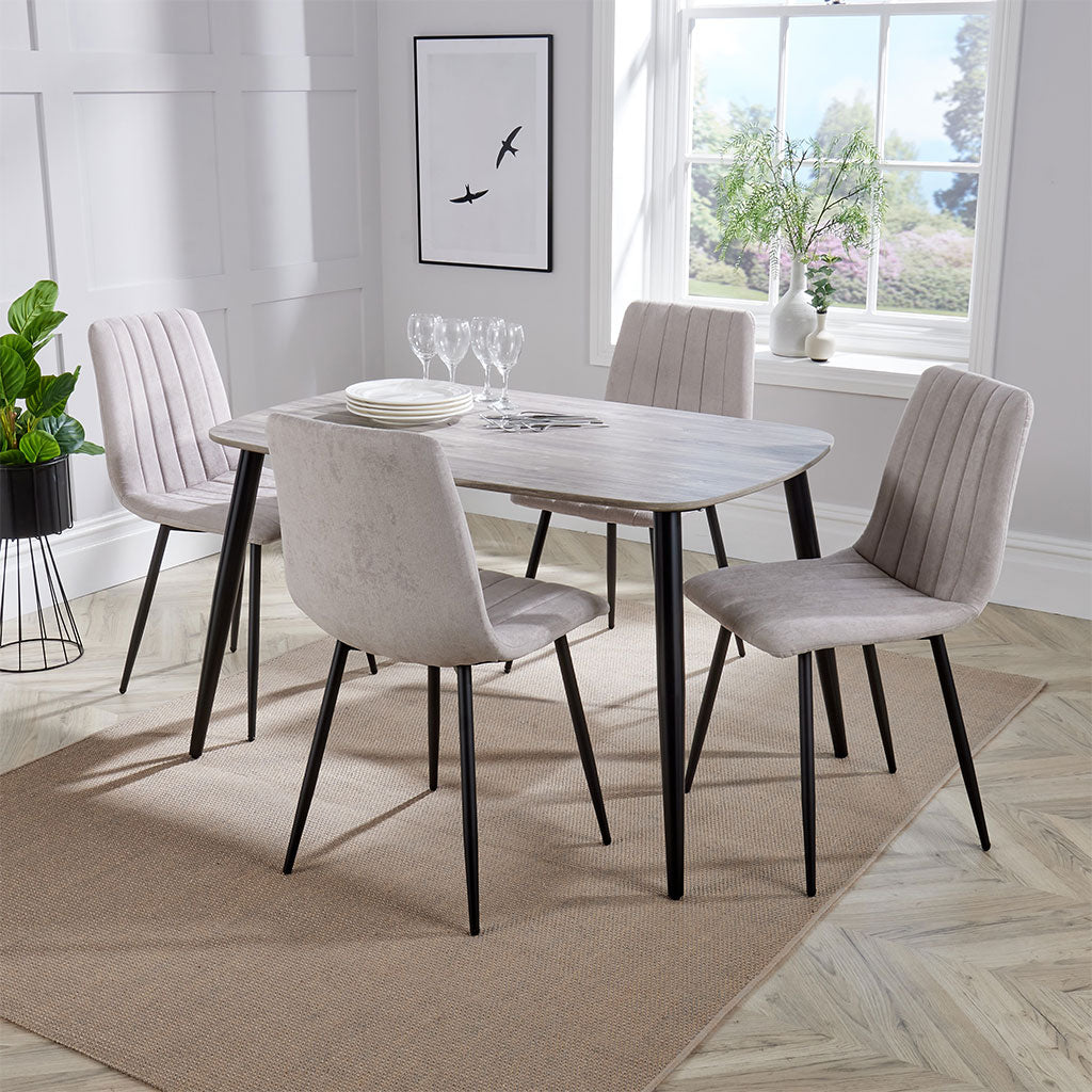 Wooden Dining Table in Grey Sonoma Oak Rectangular With 4 Straight Stitch Chairs - Aspen