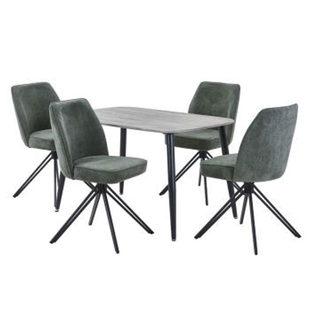 Wooden Dining Table in Grey Sonoma Oak Rectangular With 4 Swivel Chairs - Aspen