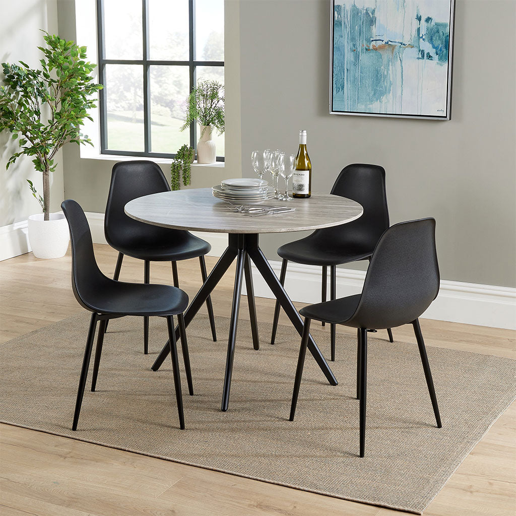 Wooden Dining Table in Grey Sonoma Oak Round With 4 Curve Chairs - Aspen
