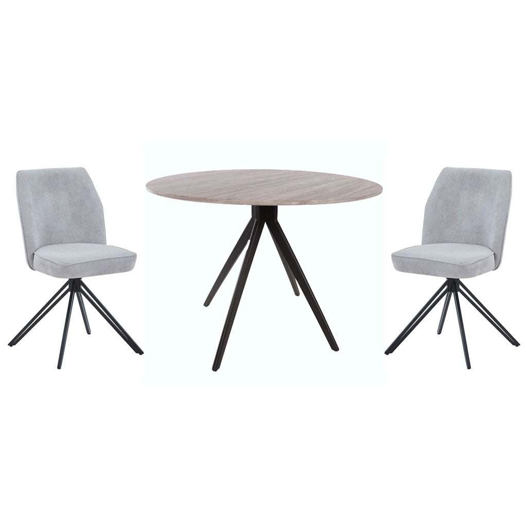 Wooden Dining Table in Grey Sonoma Oak Round With 4 Swivel Chairs - Aspen