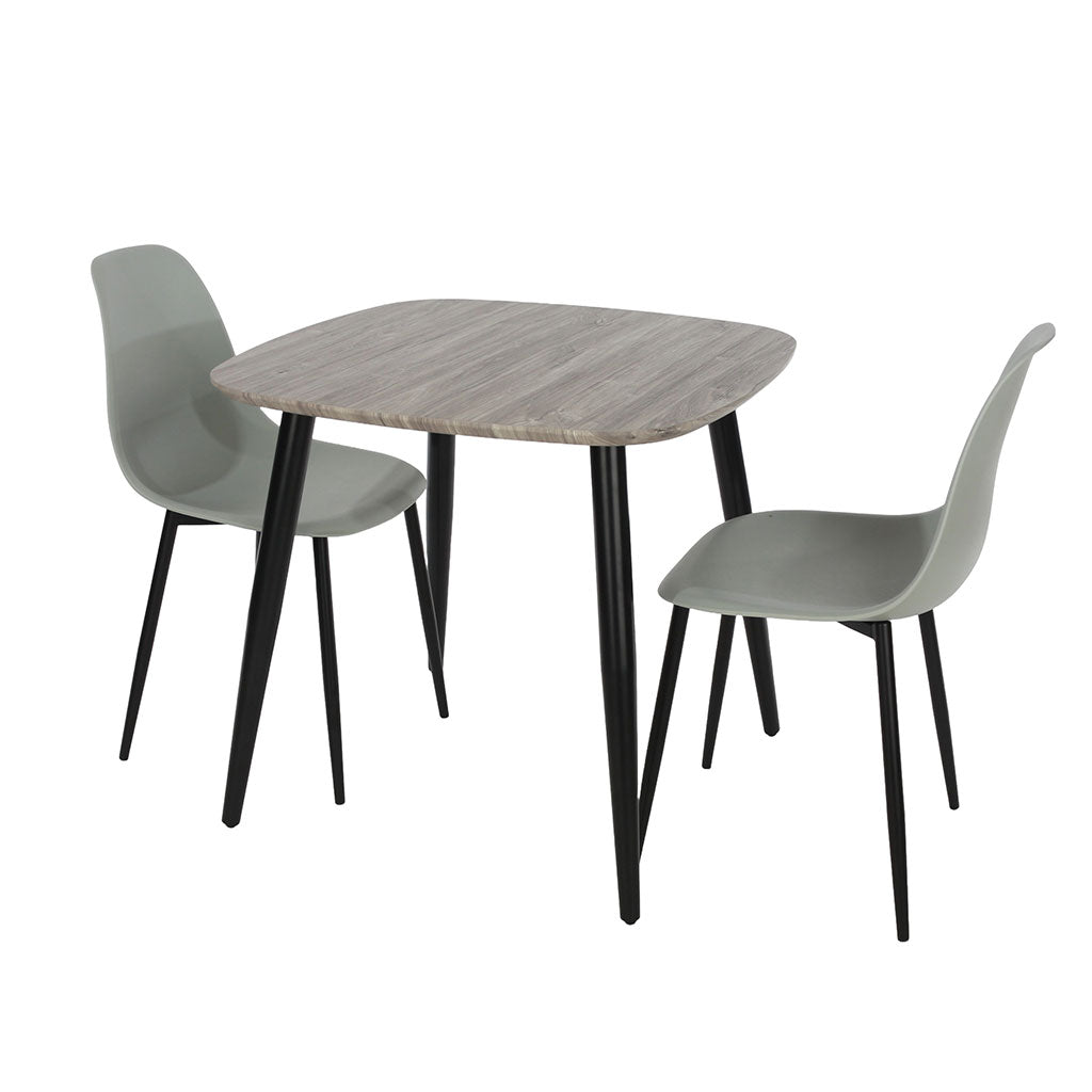 Wooden Dining Table in Grey Sonoma Oak Square With 2 Curve Chairs - Aspen