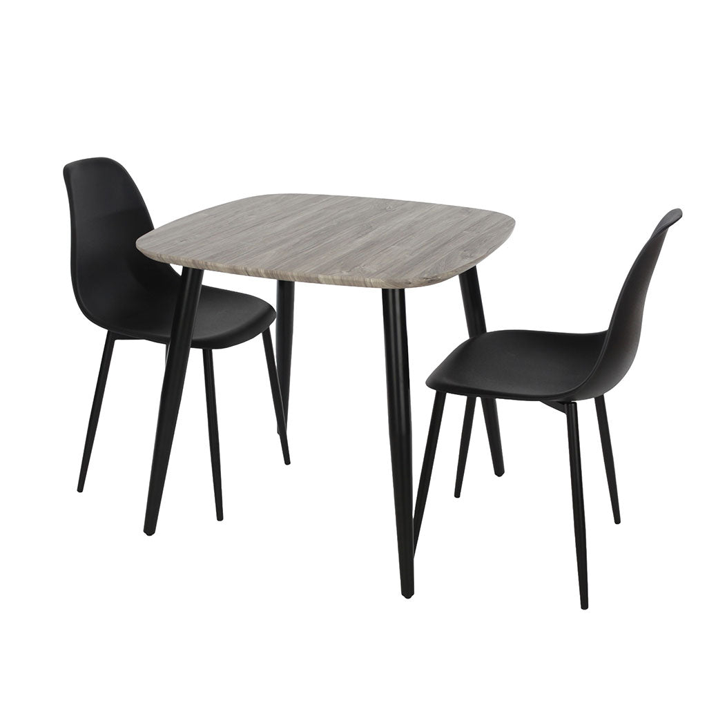 Wooden Dining Table in Grey Sonoma Oak Square With 2 Curve Chairs - Aspen