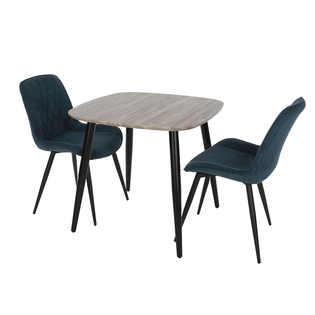 Wooden Dining Table in Grey Sonoma Oak Square With 2 Diamond Stitch Chairs - Aspen