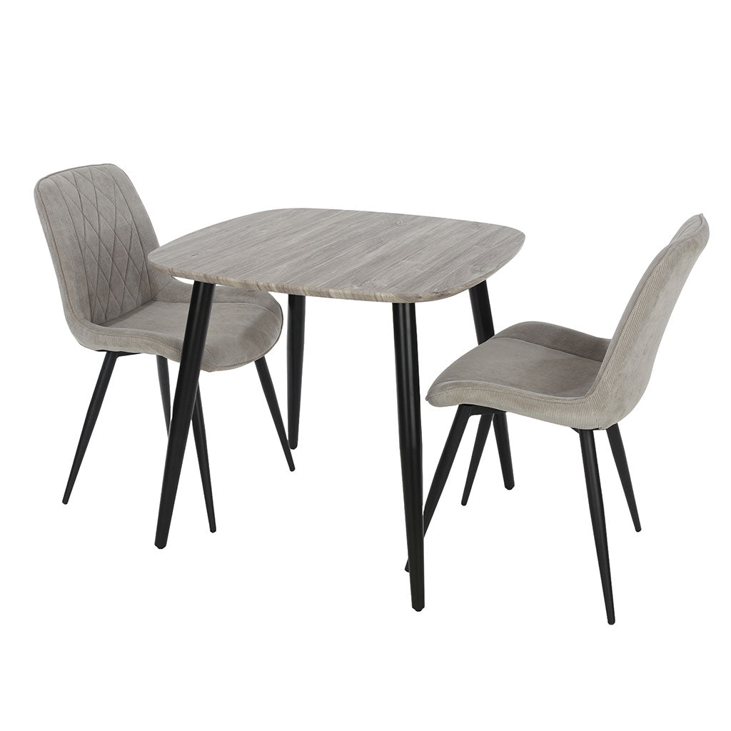 Wooden Dining Table in Grey Sonoma Oak Square With 2 Diamond Stitch Chairs - Aspen