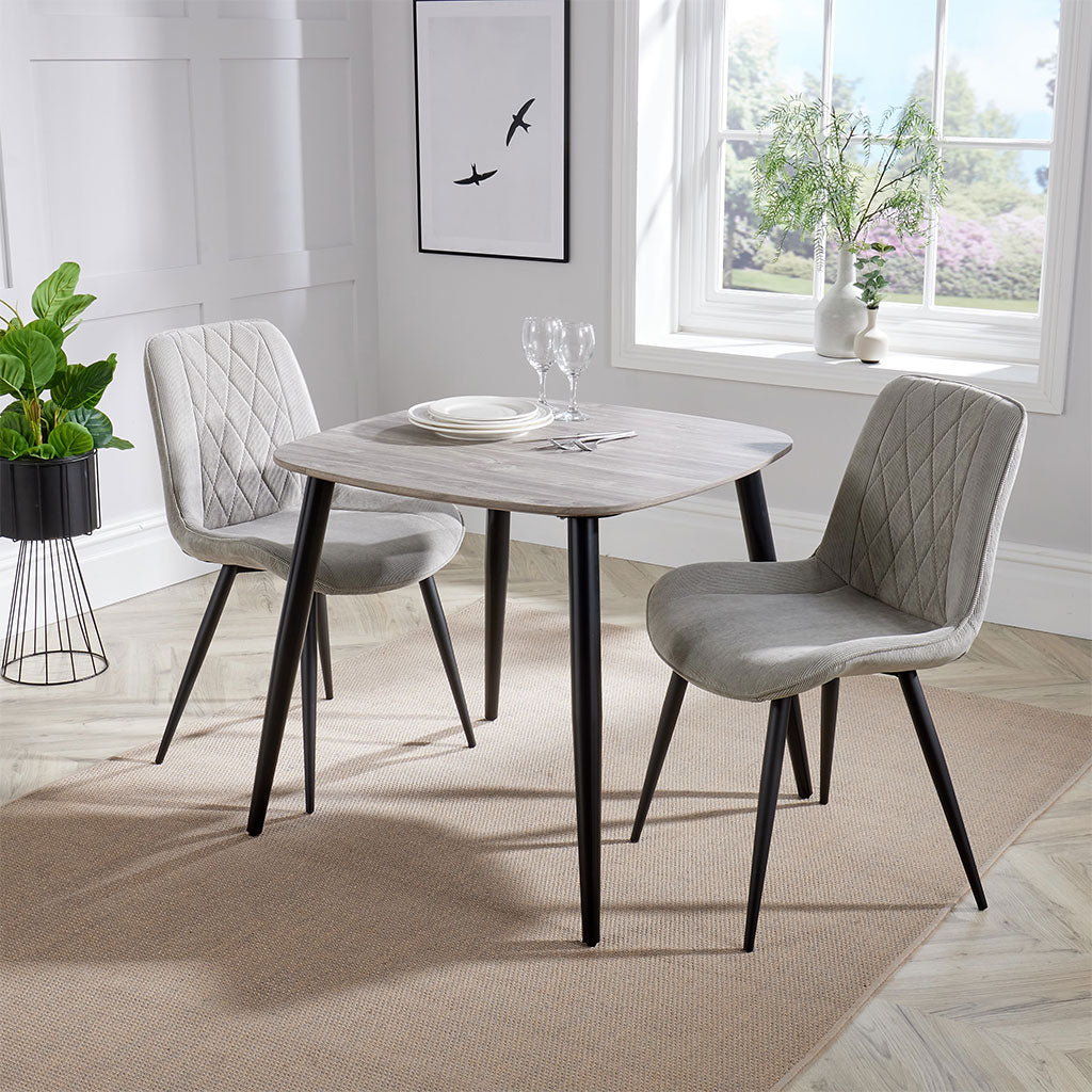 Wooden Dining Table in Grey Sonoma Oak Square With 2 Diamond Stitch Chairs - Aspen