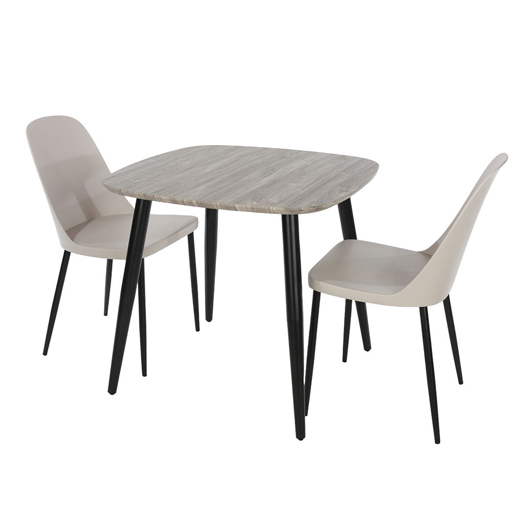 Wooden Dining Table in Grey Sonoma Oak Square With 2 Duo Chairs - Aspen