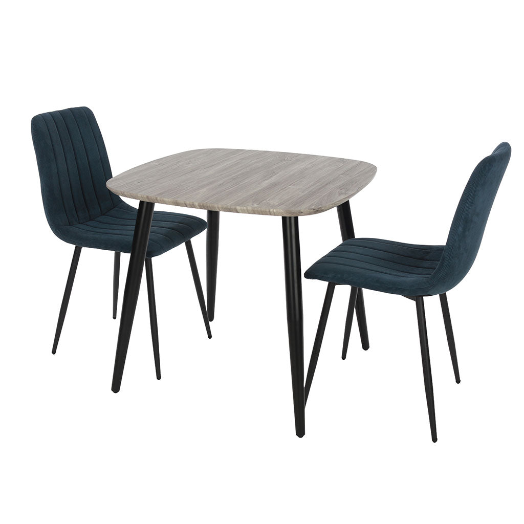Wooden Dining Table in Grey Sonoma Oak Square With 2 Straight Stitch Chairs - Aspen