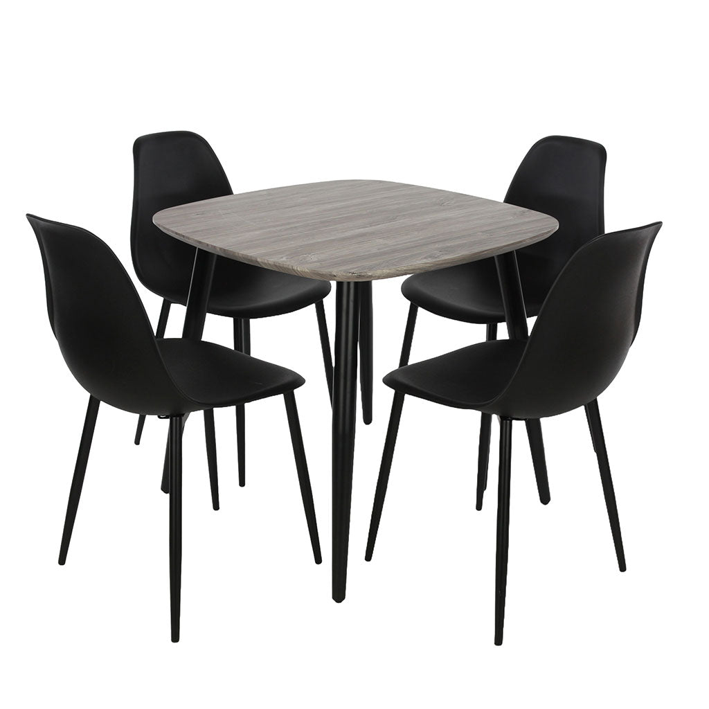 Wooden Dining Table in Grey Sonoma Oak Square With 4 Curve Chairs - Aspen