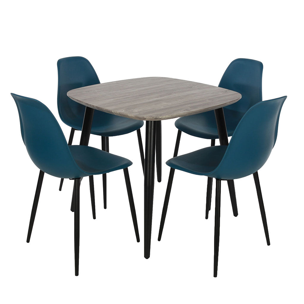 Wooden Dining Table in Grey Sonoma Oak Square With 4 Curve Chairs - Aspen